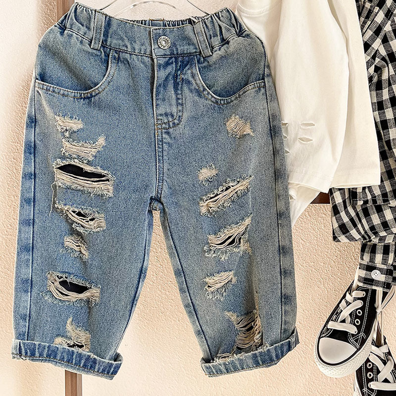 Jeans Children's wear boys' pants Spring wear children's jeans ripped pants Loose spring and autumn style 1-35 230418