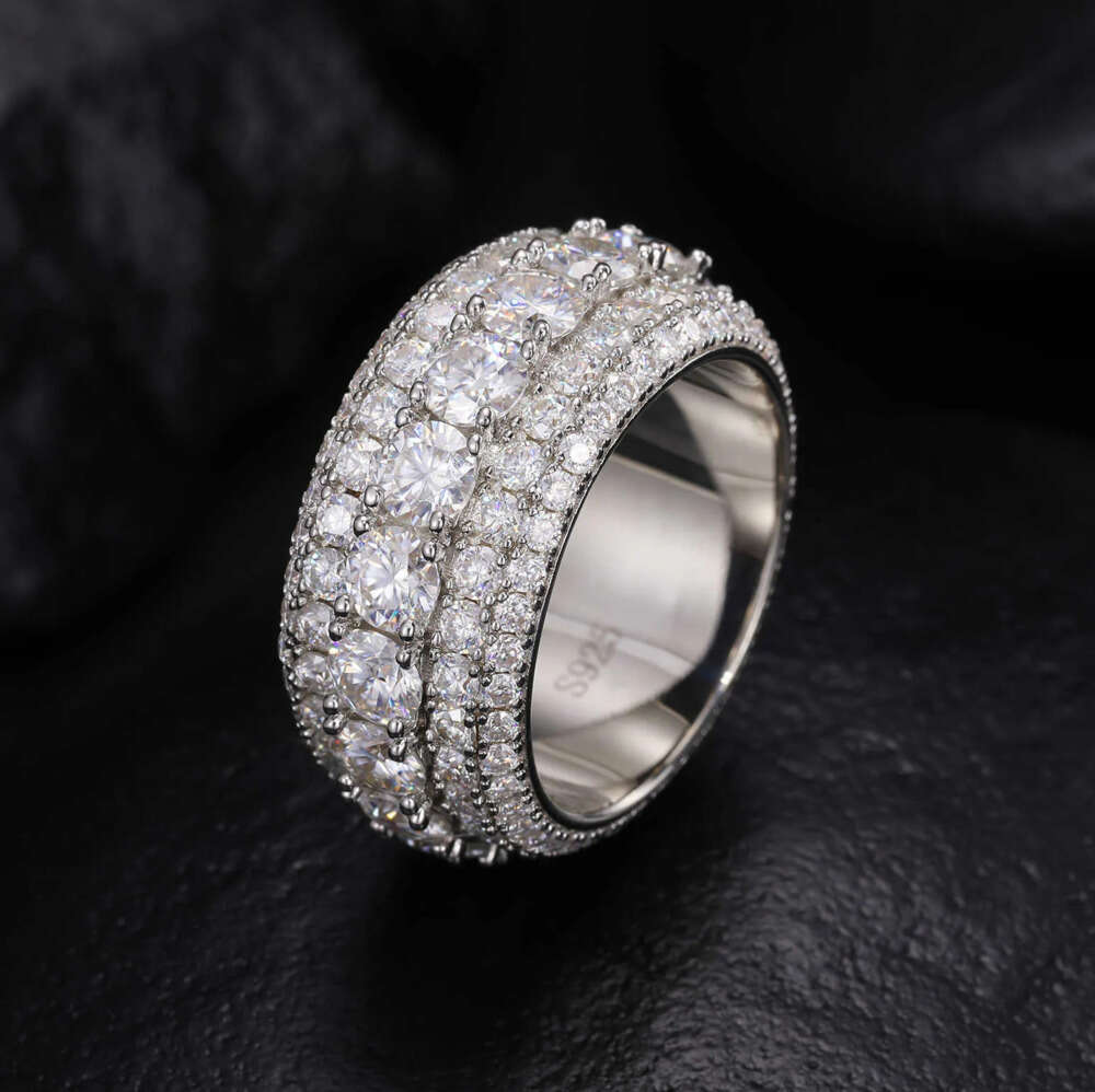 5 Rows Pass Dia Tester Sterg Sier Shiny Fashion Jewelry Rings Moissanite Ring Men