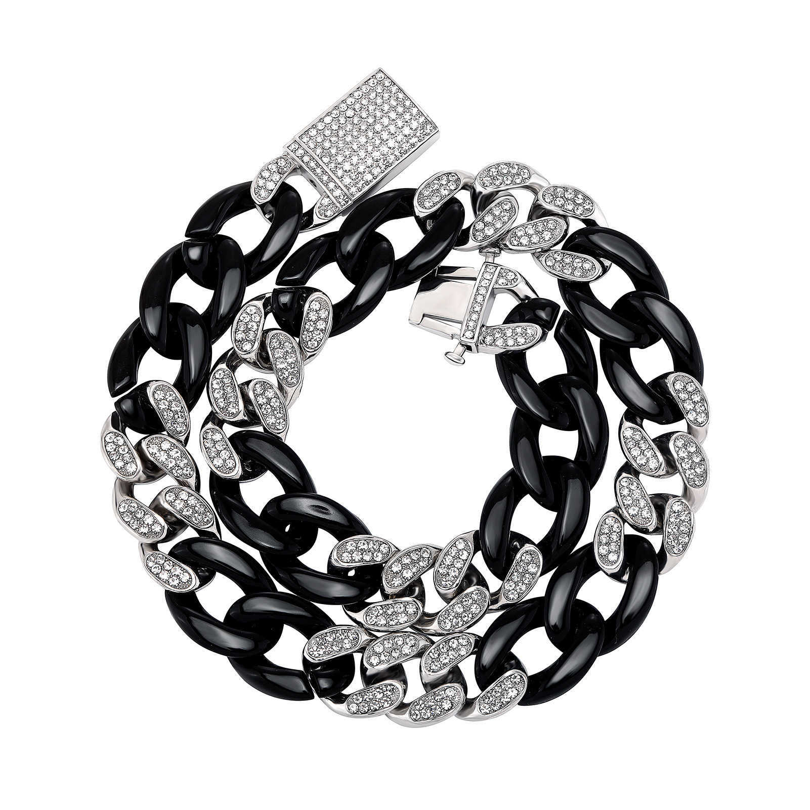 21mm Cuban Chain Link Necklace Black And White Silver 2 Tone Alloy Resin Mixed Foam Sweater Chains Cool Exaggerated Bling Mens Rapper Hip Hop Jewelry 