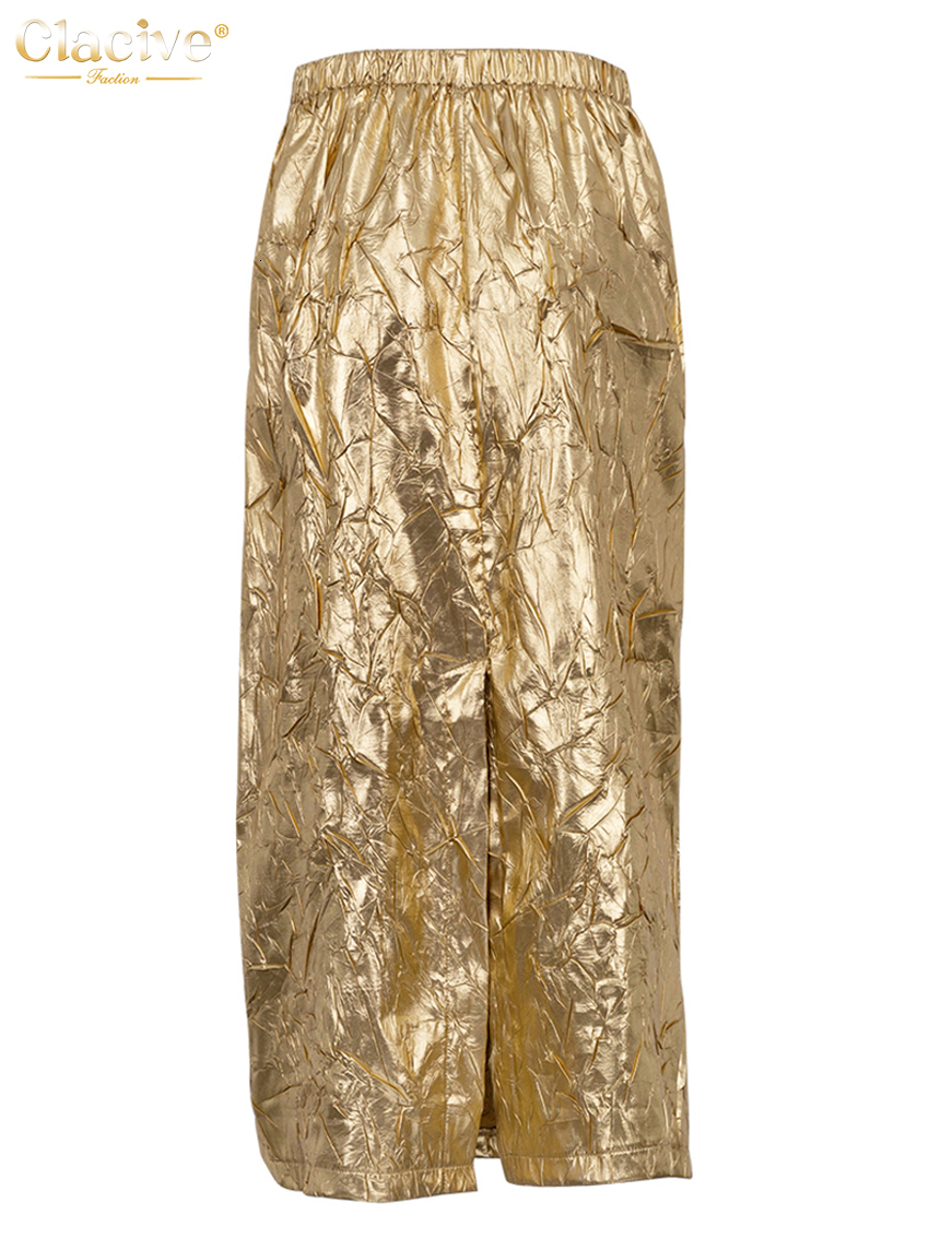 Skirts Clacive Fashion Slim Gold Women'S Skirt Elegant Chic High Waist Midi Skirts Streetwear Vintage Faldas Skirt Female Clothing 230503