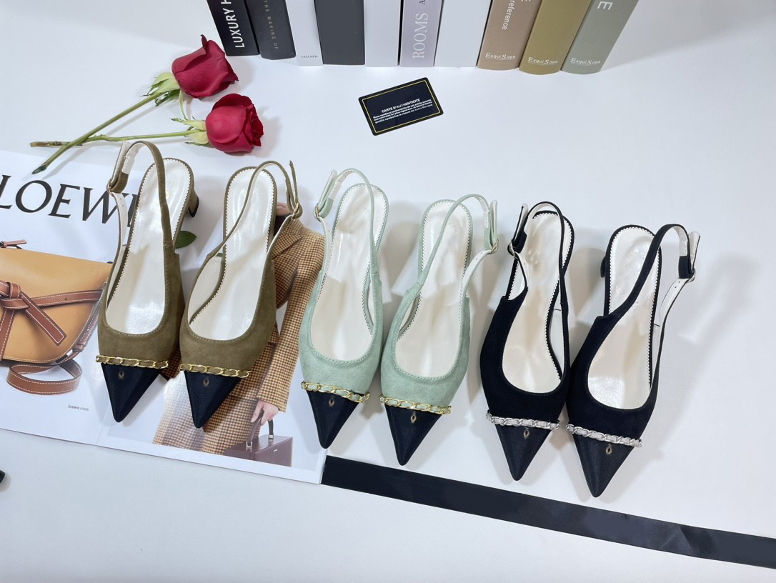 2024 top 7cm Designer Women Party Wedding Dress Shoes Chan C Kitten Heels Bowknot Slingback Sandals Summer Womens Designer Shoes Pointed Toes Pumps Dance Shoe bc