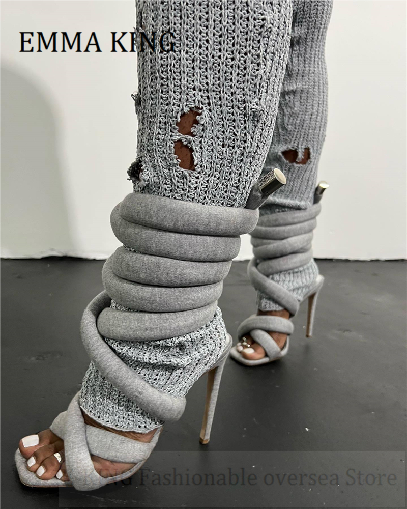 Sandals Summer Women Gladiator Sandals Cloth Rope Lace Up Strappy High Heel Sandalias Sexy Square Open Toe Stilettos Sandals Fow Woman's 230418