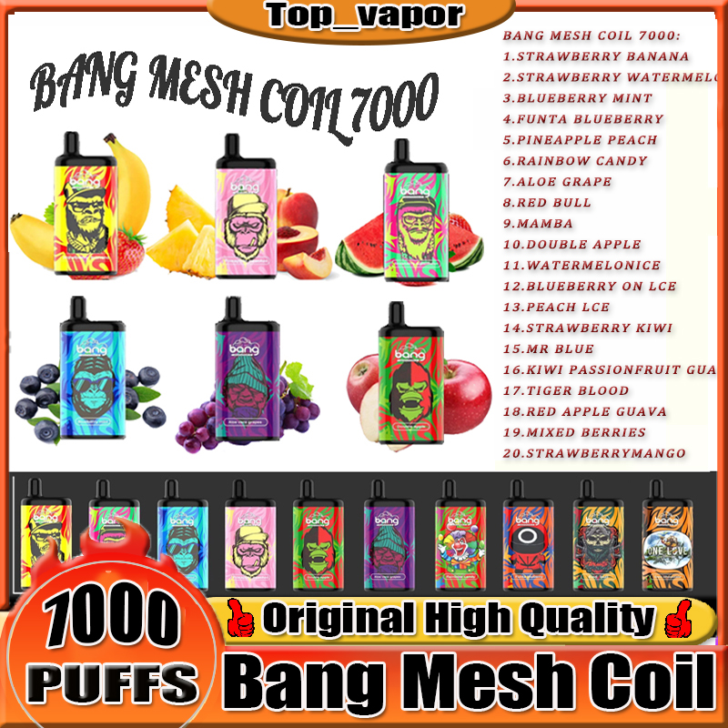 Original Bang Mesh Coil 7000 puffs E cigarettes Bars Disposable Vape Pen 15ml Pre-filled Pods Cartridge 850mAh Rechargeable Battery kit
Original Bang Mesh Coil 7000 puffs E cigarettes Bars Disposable Vape Pen 15ml Pre-filled Pods Cartridge 850mAh Rechargeable Battery kit