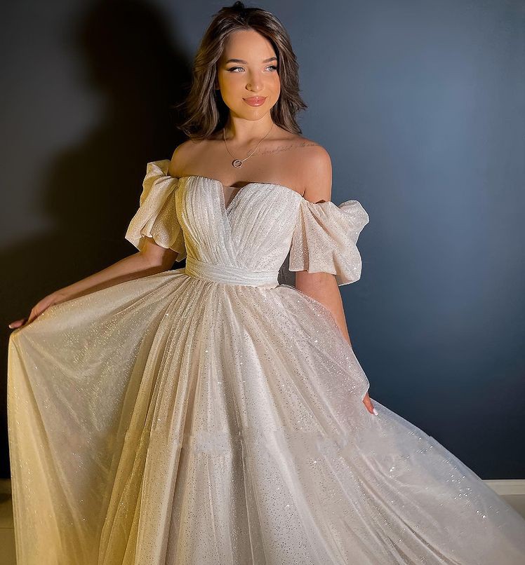 Two Pieces Shiny Glitter Wedding Dress 2023 Puffy Sleeves Detachable Skirt Sweetheart A Line Backless Bridal Gowns Vestidos De Noiva Custom Made