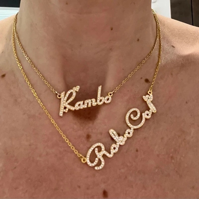 Diamond Name Necklace Custom Handwritten Personalized Crystal Pendant for Women Zirconia Gifts 220716