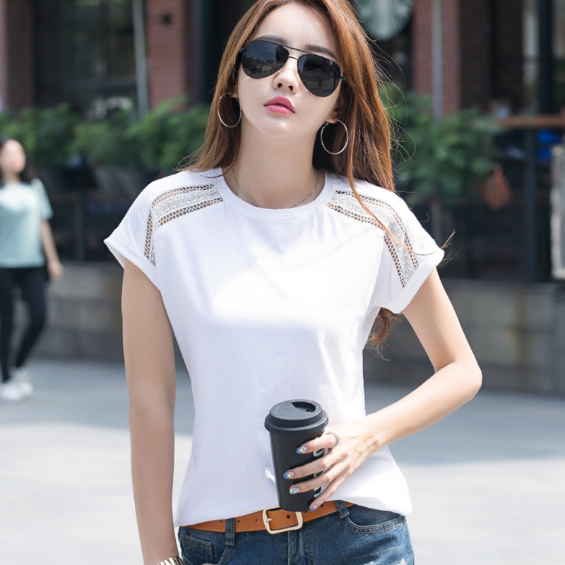 Women's T-Shirt LJSXLS Camisetas Mujer Verano Hollow Out T Shirts Women Cotton Short Sleeve T-Shirt Female Summer Top White Tee Shirt Femme 23041