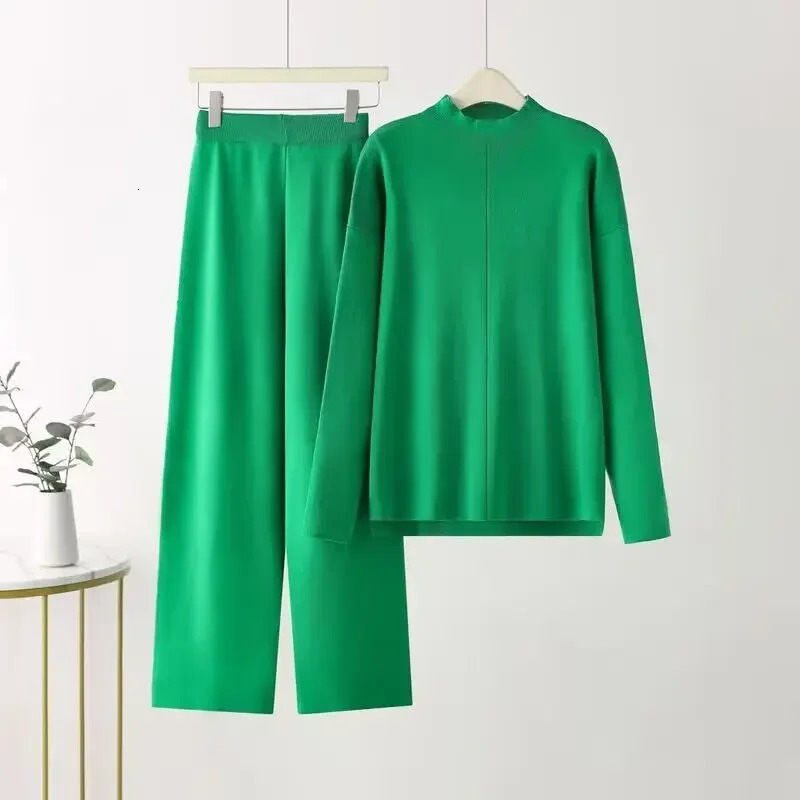Womens Two Piece Pants Fashion pants set womens track and field clothing autumn winter casual loose fitting sweater wide leg knitting twopiece 231118w