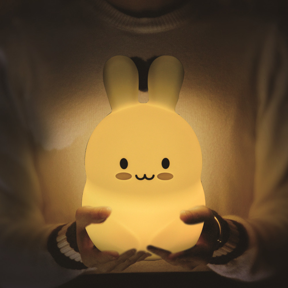 Lamps Shades Rabbit LED Night Light Touch Sensor Remote Control 9 Colors Dimmable Timer Rechargeable Silicone Bunny Lamp for Kids Baby Gift 230418