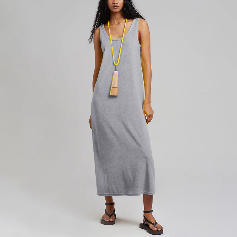 Casual Dresses Elegant Summer Dresses Woman Terry Cloth Casual ONeck Sleeveless Basic Long Maxi Dresses Vestidos De Mujer 230417
