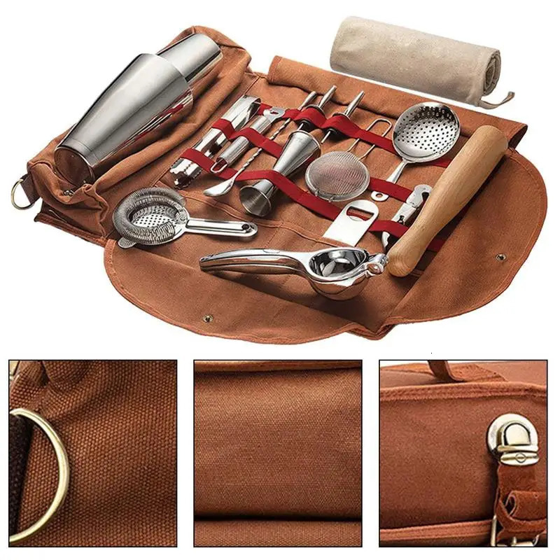 Bar Tools Travel Bartender Kit Bag Canvas Tool Bag Professional Cocktail Mixer Bag Cocktail Shaker Wine Set With Metal Buckle For Barbarte 231117