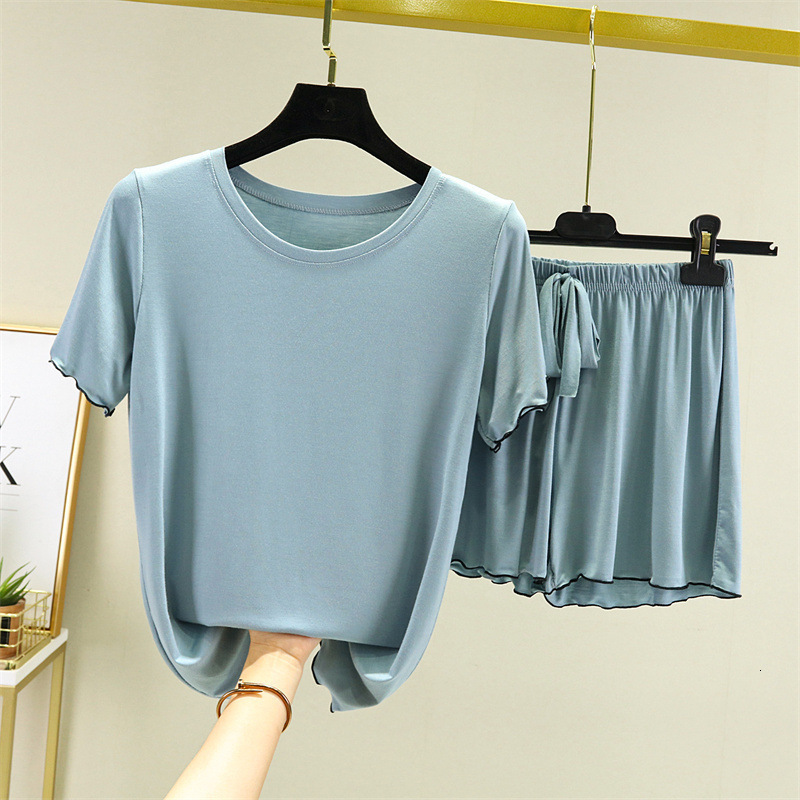 Women's Sleepwear M-3XL Women's Pajamas Set O Neck Casual Summer Sleepwear Pijamas Large Size Shorts Thin Cool Girl's Nightwear Home Cl