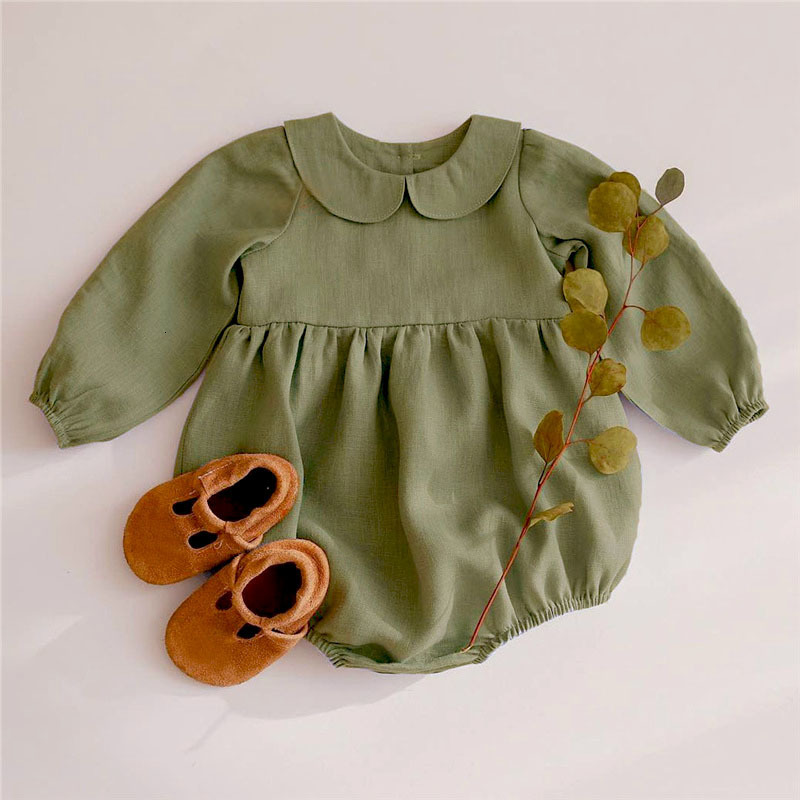 Rompers Summer born Baby Girl Clothes Solid Color Baby Rompers Cotton Long Sleeve Toddler Romper Infant Jumpsuit Clothing 0-24 Months 230418