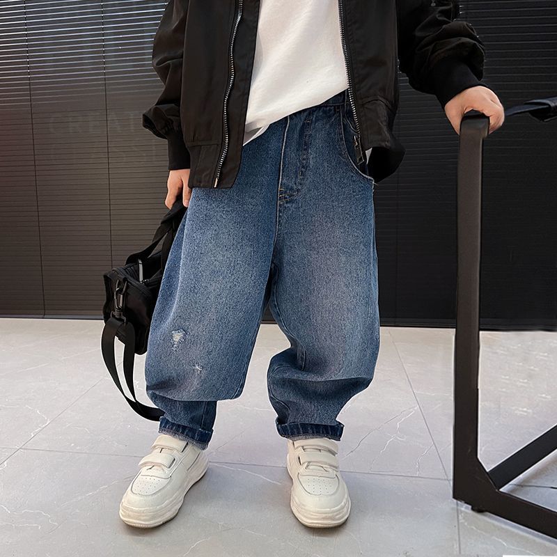 Jeans Boys Jeans Kids Casual High Waist Jean Pant Blue Denim Pants 4 To 12Yrs Children's Spring Autumn Cotton Trousers 230418