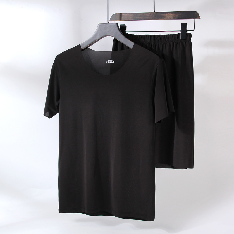 Men's Sleepwear Ice Silk Sleepwear Men Solid Men Summer Pajama Sets Pijama Shorts With Shirt Plus Size Casual Comfort Sleepwear Pyjamas 230418