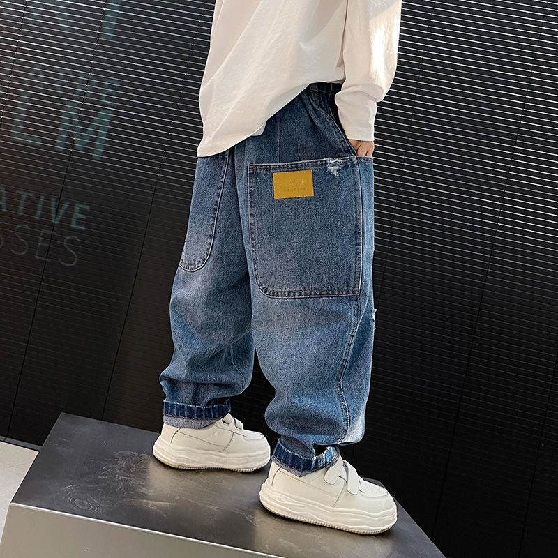 Jeans Boys Jeans Kids Casual High Waist Jean Pant Blue Denim Pants 4 To 12Yrs Children's Spring Autumn Cotton Trousers 230418