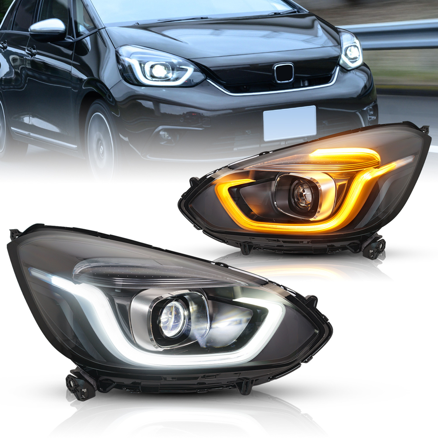 LED Headlights Assembly for Honda FIT/JAZZ GR1-8 20 21-2023 Car Upgrade Running Lights High Beam Signal Driving Light