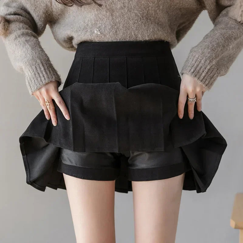 Skirts Pleated tight fitting womens autumn and winter high waisted Aline shorts Thin versatile casual pants 231118