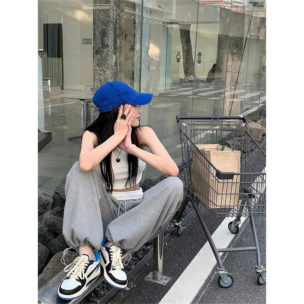 Women's Capris Y2k Fashion Casual Loose Summer Thin Sports Pants Women Elastic High Waisted Vintage Trousers Female Wide Leg Sweatpants 230418 Z2