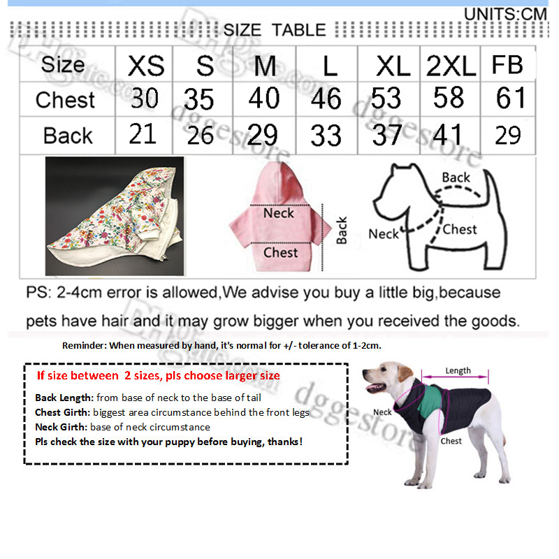Designer Clothes Brand Apparel with Classic Letter wer Pattern Warm Pullover Hooded Windproof Snowproof Dog Winter Coat for Small Dogs XXL A693