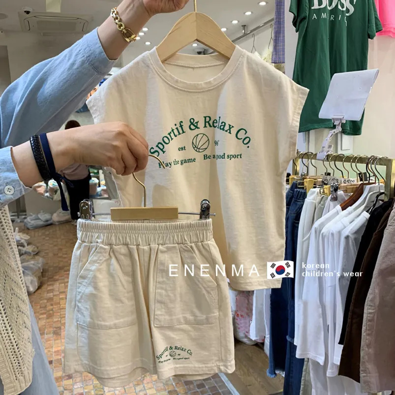 Clothing Sets 100% Cotton 1-6yrs toddler Boy Korean Loose Short-sleeved Shorts 2pcs Summer Sweat-absorbing Breathable Children's Suit 230418