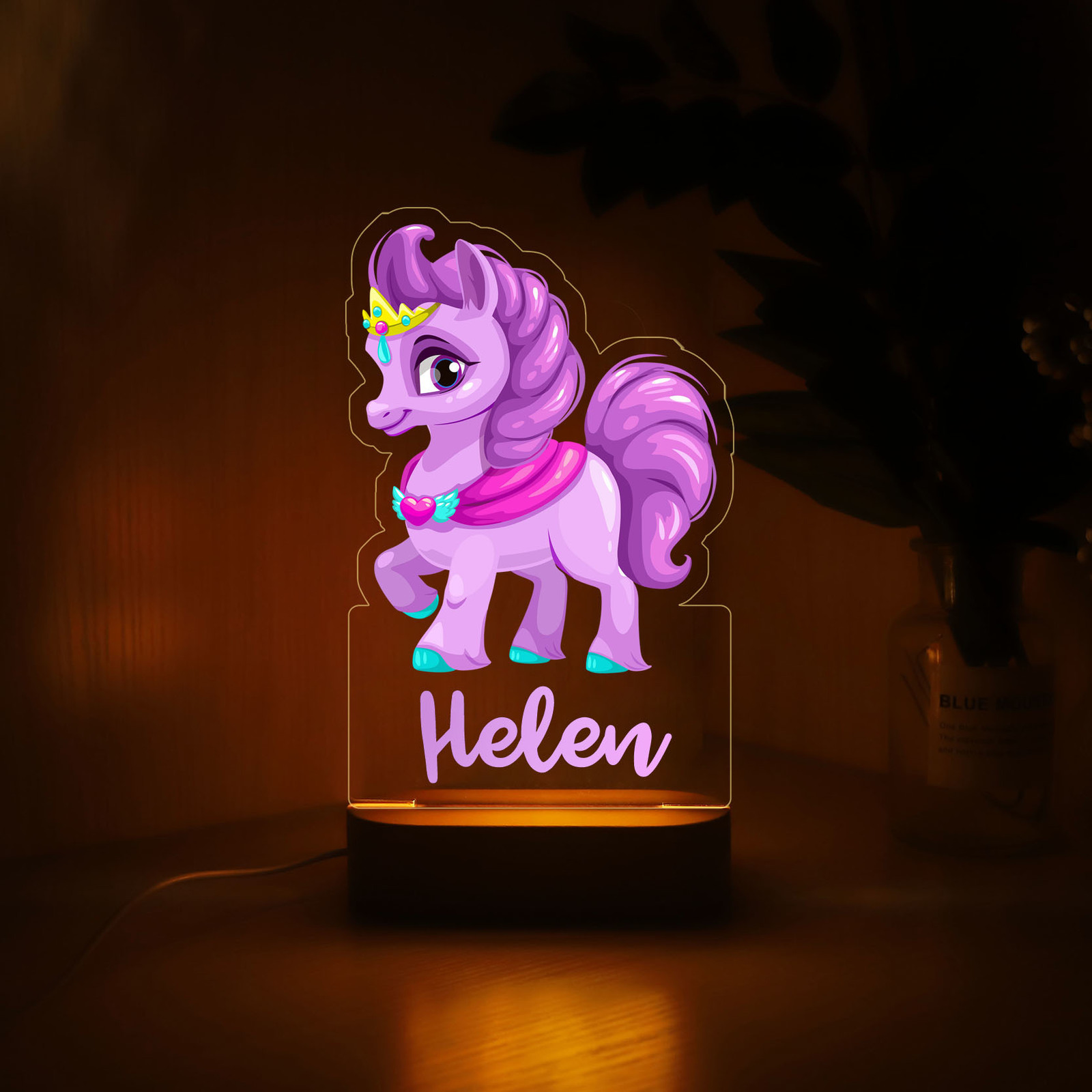 Lamps Shades Personalized Rainbow Unicorn LED USB 7 Colors Night Light Custom Name Acrylic Lamp Wood Base For Baby Kid Children Bedroom Decor 230418