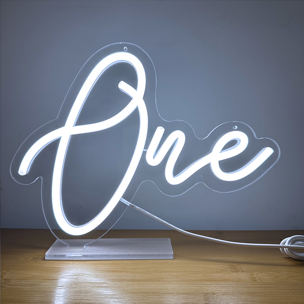 Lamps Shades Neon Sign One LED Lights For Desk Decor Letters Ornament For Baby Birthday Party Day Gift Personalized Decor 5V With Dimmer Base 230418