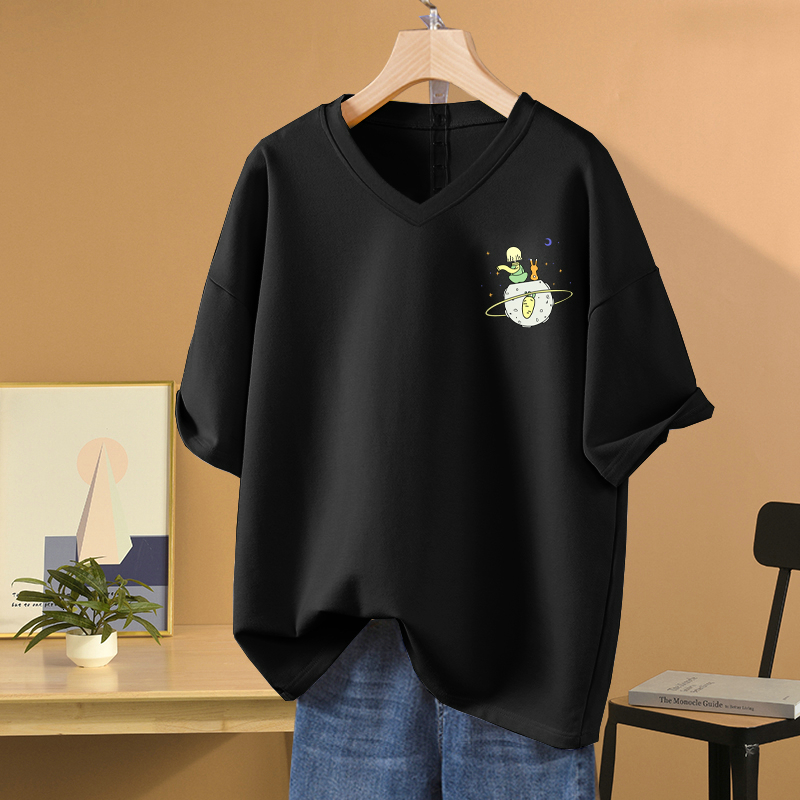 Women's T-Shirt EBAIHUI 100% Cotton L-5XL Plus Size T Shirt Cartoon Print VNeck Tshirt Short Sleeve Women Top Basic Summer Couple Solid T Shirts 