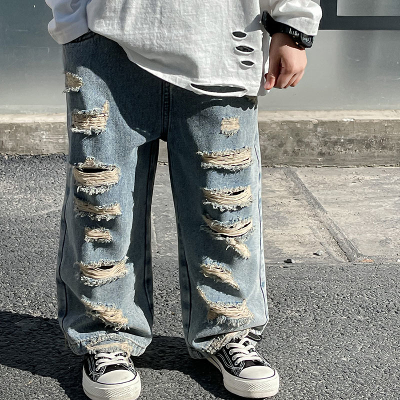 Jeans Children's wear boys' pants Spring wear children's jeans ripped pants Loose spring and autumn style 1-35 230418