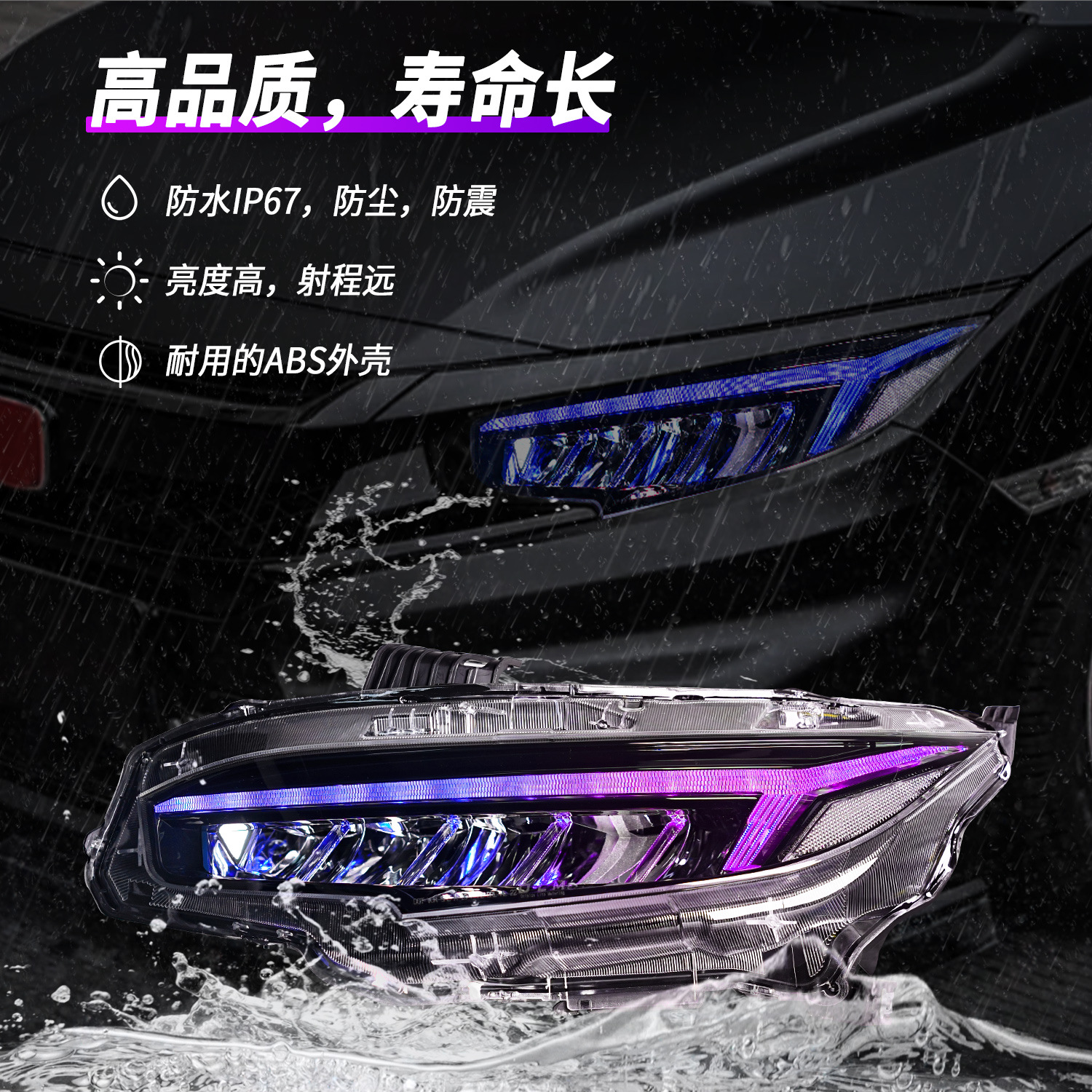 LED Headlight For HONDA CIVIC 10th 20 16-20 21 RGB Dragon Wing Style Headlight Dynamic Turning Signal Front Lamp