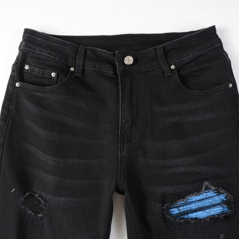 Men's Jeans Arrivals Men Steetwear Style Bandana Skinny Stretch With Holes Ripped Slim Fit Black Blue High Street Distressed Patch 230418