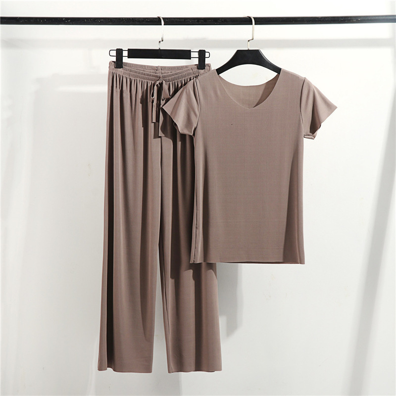 Women's Sleepwear Spring Summer Women's Pajamas Set Modal Short Sleeve Pants Two piece V-neck T-shirt Thin Casual Home Wear sleepwear pijama