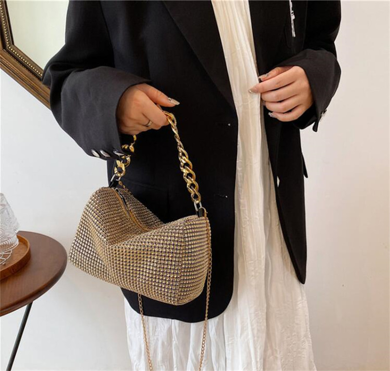 Evening Bag female 2023 new Korean version of this year's popular fashion trend bright drill cross-body niche rivet crossbody bag portable women&