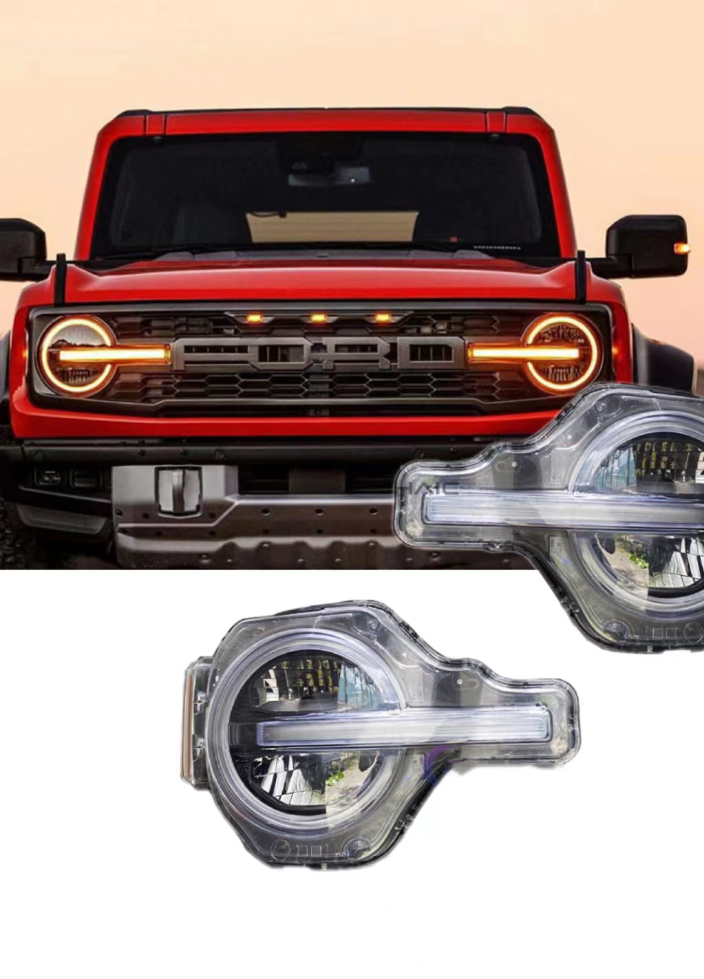 LED Headlight Bulbs for Ford Bronco Raptor 2021-2023 Daytime Running Lights Headlights High Version Assembly Upgrade