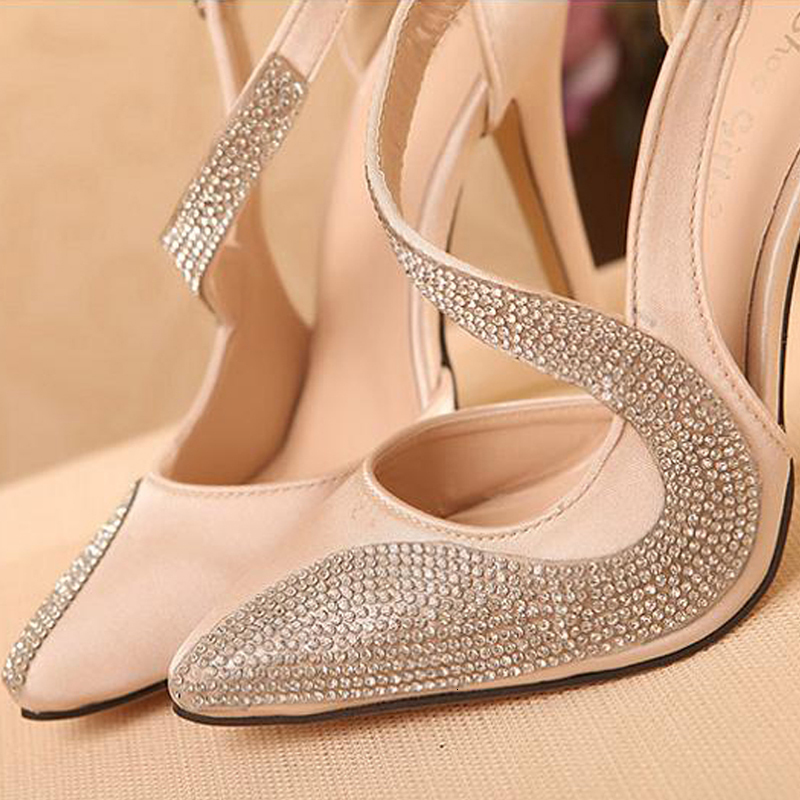 Sandals Glitter Rhinestones High Heels Fashion Pumps Sexy Women Shoes Summer Stiletto Pointed Toe Party Shoes Buckle Sandals 230418