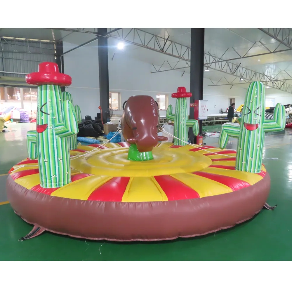 Kids Cactus Inflatable Rodeo Bull Ride Games Bungee Pull mechanical Bull Riding Inflatable Bouncer For Interactive Amusement