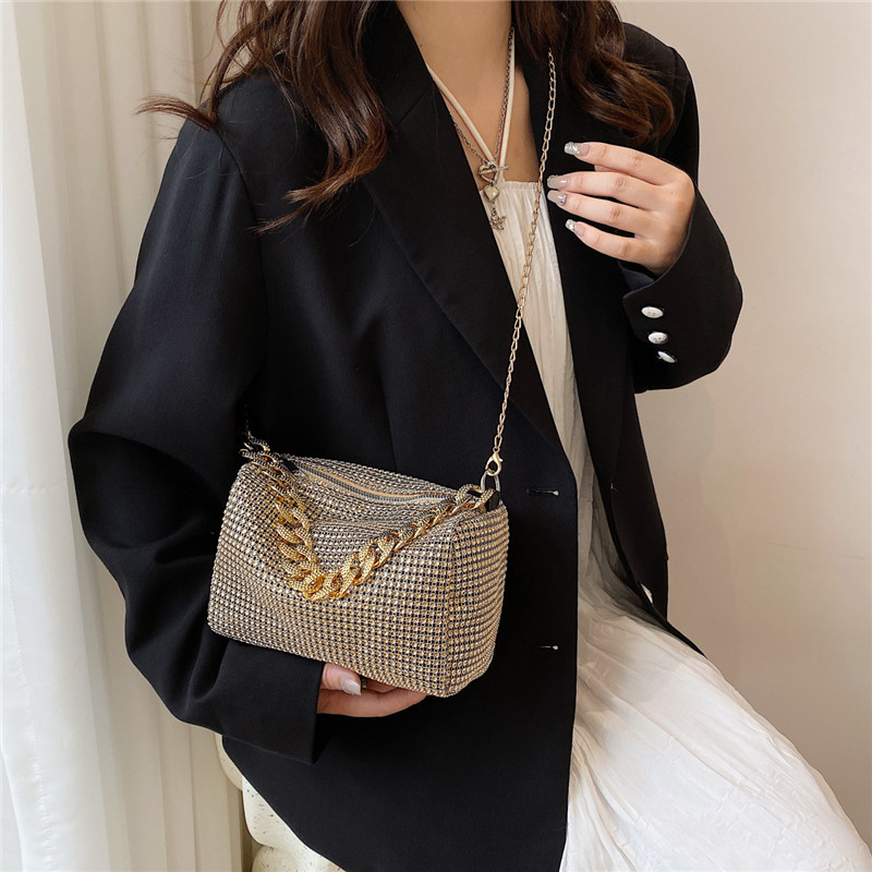 Evening Bag female 2023 new Korean version of this year's popular fashion trend bright drill cross-body niche rivet crossbody bag portable women&