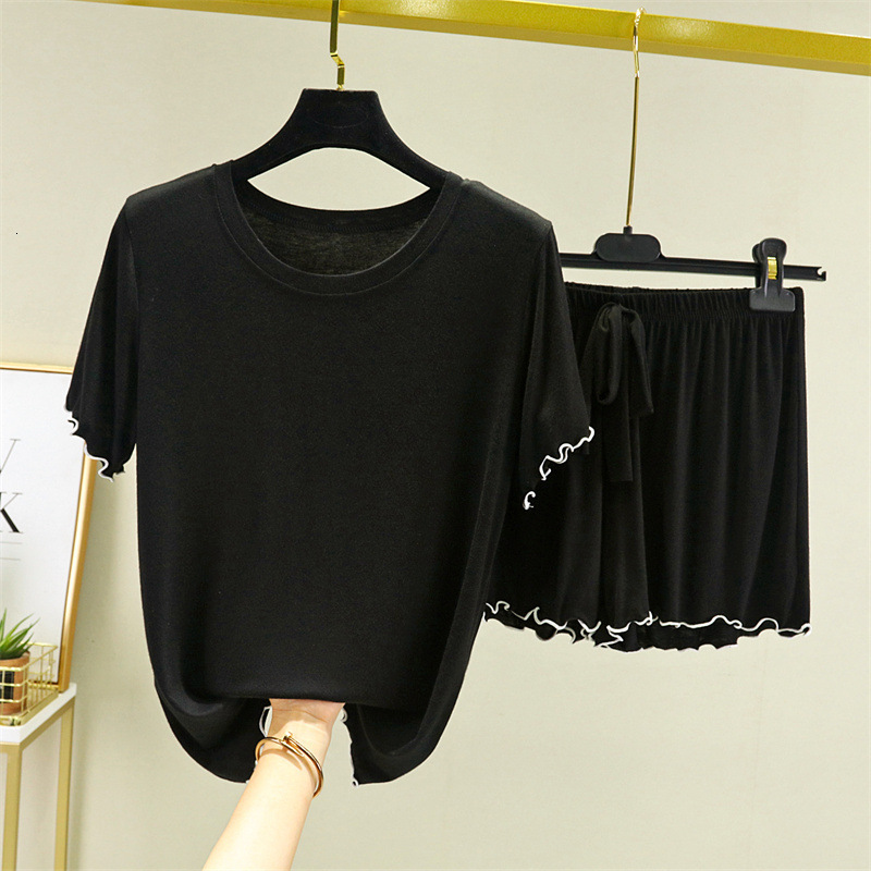 Women's Sleepwear M-3XL Women's Pajamas Set O Neck Casual Summer Sleepwear Pijamas Large Size Shorts Thin Cool Girl's Nightwear Home Cl