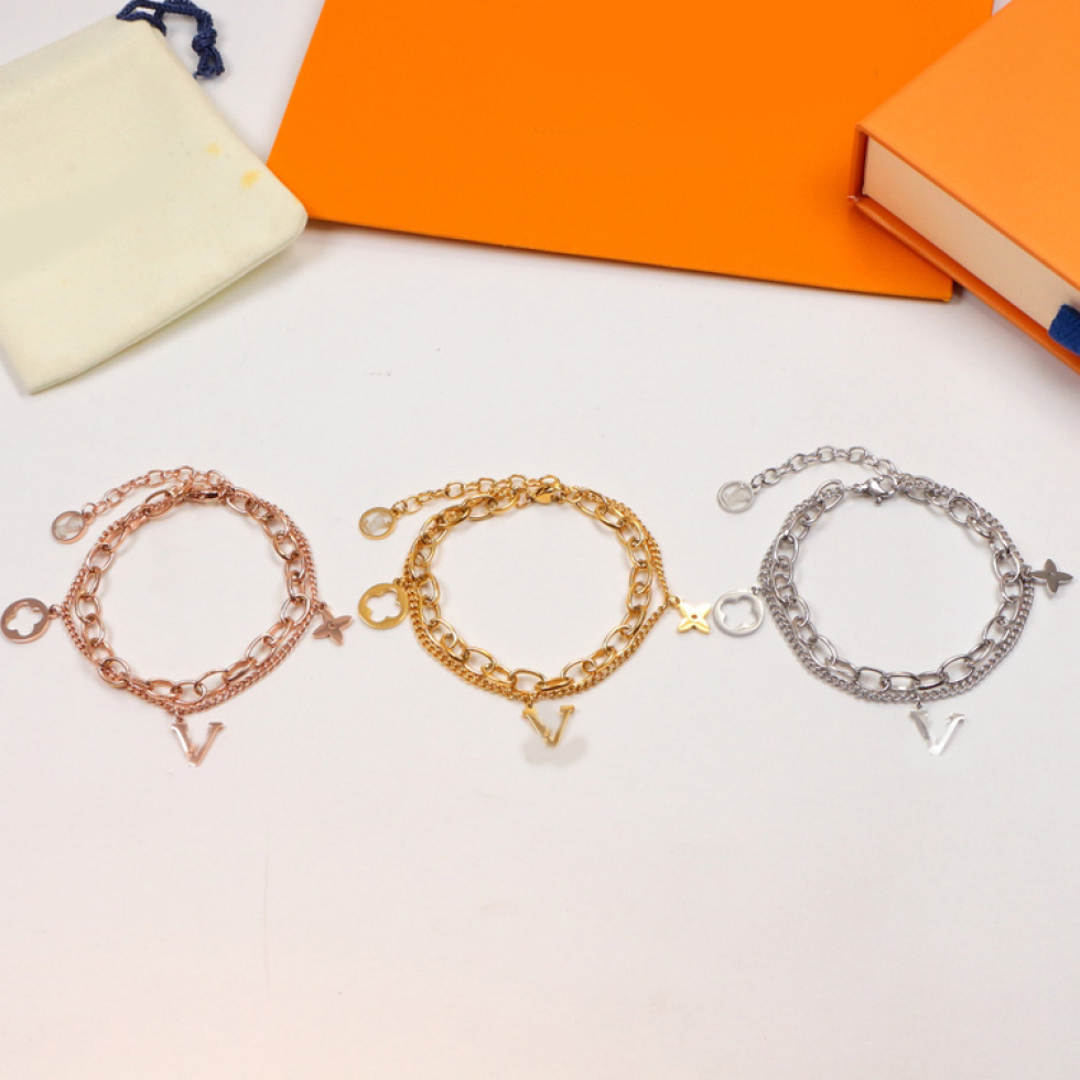 Fashion Designer Charm Bracelets Letter Bangle Chain 18K Gold Plated for Women&Girl Wedding Mother' Day Jewelry Titanium Steel Double layer Bacelet Adjustable
Fashion Designer Charm Bracelets Letter Bangle Chain 18K Gold Plated for Women&Girl Wedding Mother' Day Jewelry Titanium Steel Double layer Bacelet Adjustable