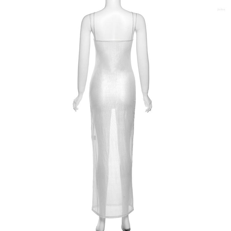 Casual Dresses Women/Girl Summer Solid Transparent White Mini Fashion Sexy Sleeveless Perspective Sling Skirt Party Beach Dress