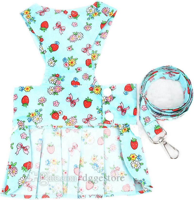 Small Apparel No Pull Dog Harness Dress Leash Set Puppy Girls Vest Harnesses Angel Wing Cute wers Strawberry Printed Princess Dresses with D Ring S A6