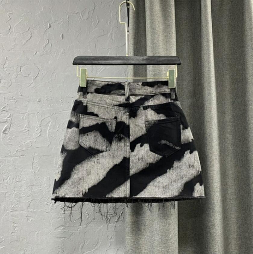 Skirts Summer Denim skirts Women High Waist Personalized pattern Jeans Mini Skirts Casual A-line Jupe Femme p366 230417