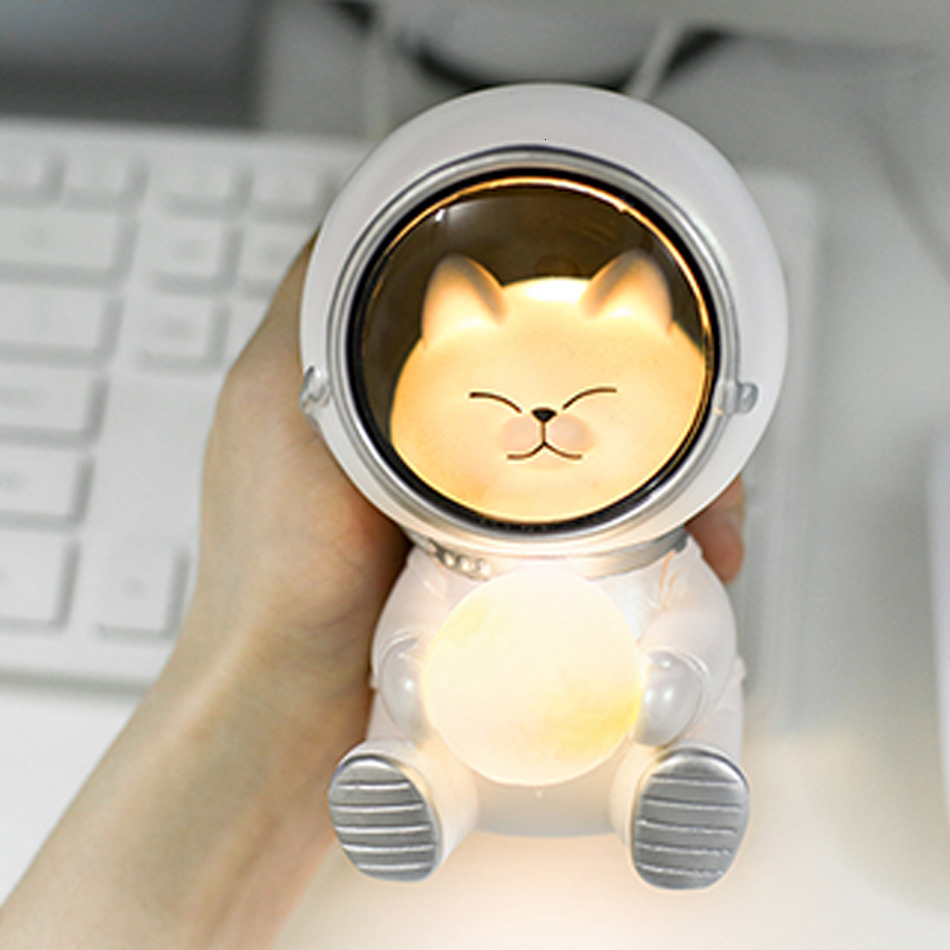 Lamps Shades LED Night Light Astronaut Cute Cat/Bear/Dog Lamp Kawaii For Kid Baby Children Bedroom Bedside Decor Light Soft Warm Gift Lamps 230418