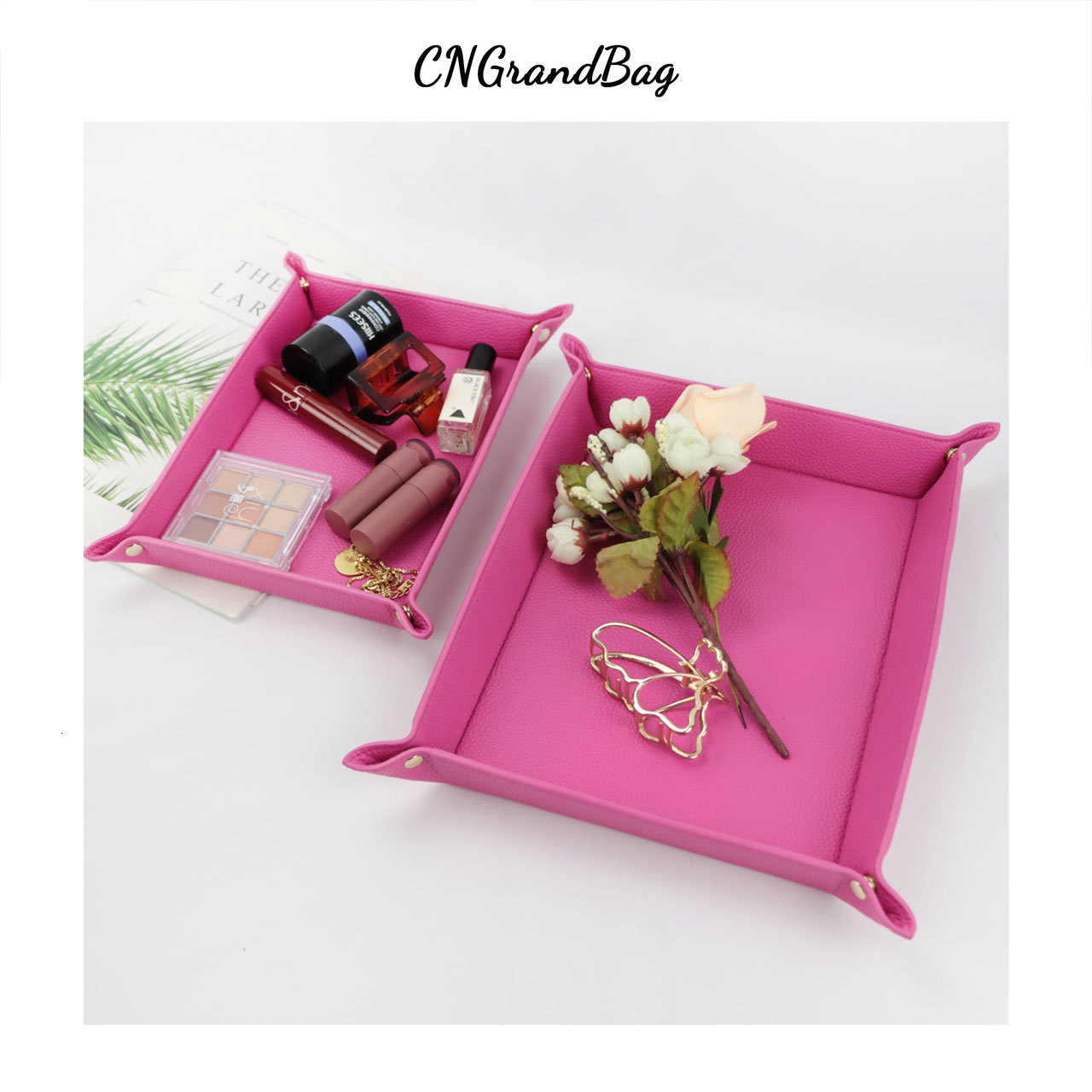 Bag Parts Accessories Monogrammed Foldable PU Leather Tray for DIce Table Key Wallet Coin Organizer Square Tray Desktop Storage Box Jewelry Tray 23041