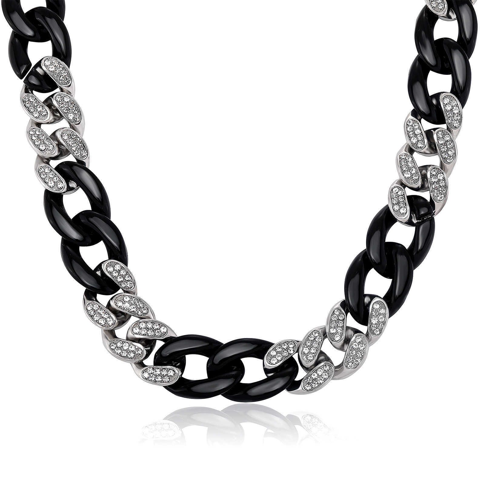 21mm Cuban Chain Link Necklace Black And White Silver 2 Tone Alloy Resin Mixed Foam Sweater Chains Cool Exaggerated Bling Mens Rapper Hip Hop Jewelry 