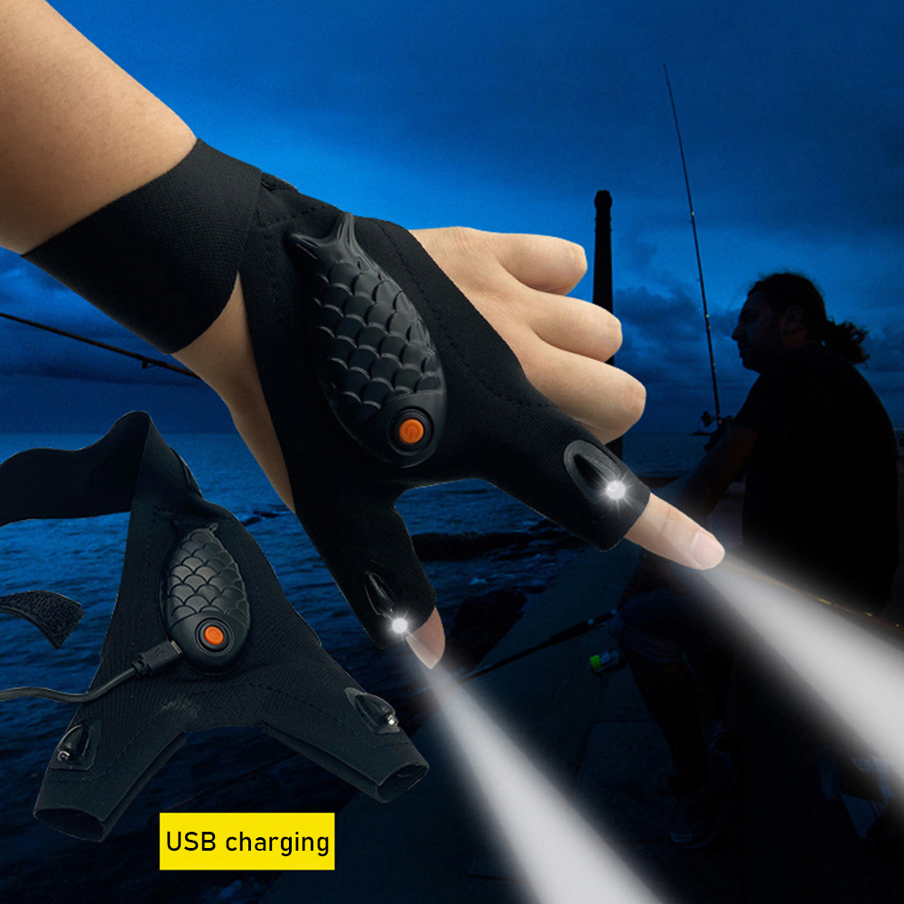 Car Repair Kits Rechargeable Flashlight Gloves Universal Fingerless Gloves LED Lighting Repair Finger Lamp For Outdoor Night Fishing Camping Hiking To