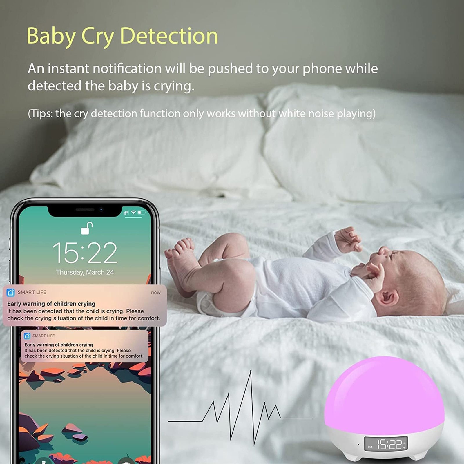 Baby Monitor Camera Smart White Noise Machine Baby Sleep Sound Machine 16 Million Colors 34 Soothing Sounds Supports Baby Cry DetectionAPP Control 230