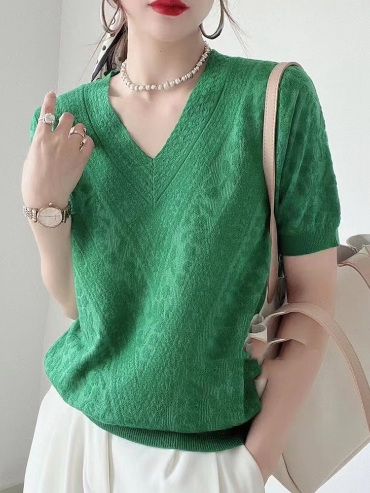 Women's T-Shirt BOBOKATEER Short Sleeve T-shirty Damskie Knitted T Shirt Women Clothing V-Neck Woman Tshirts Fashion Pullover Camisetas De Mujer 