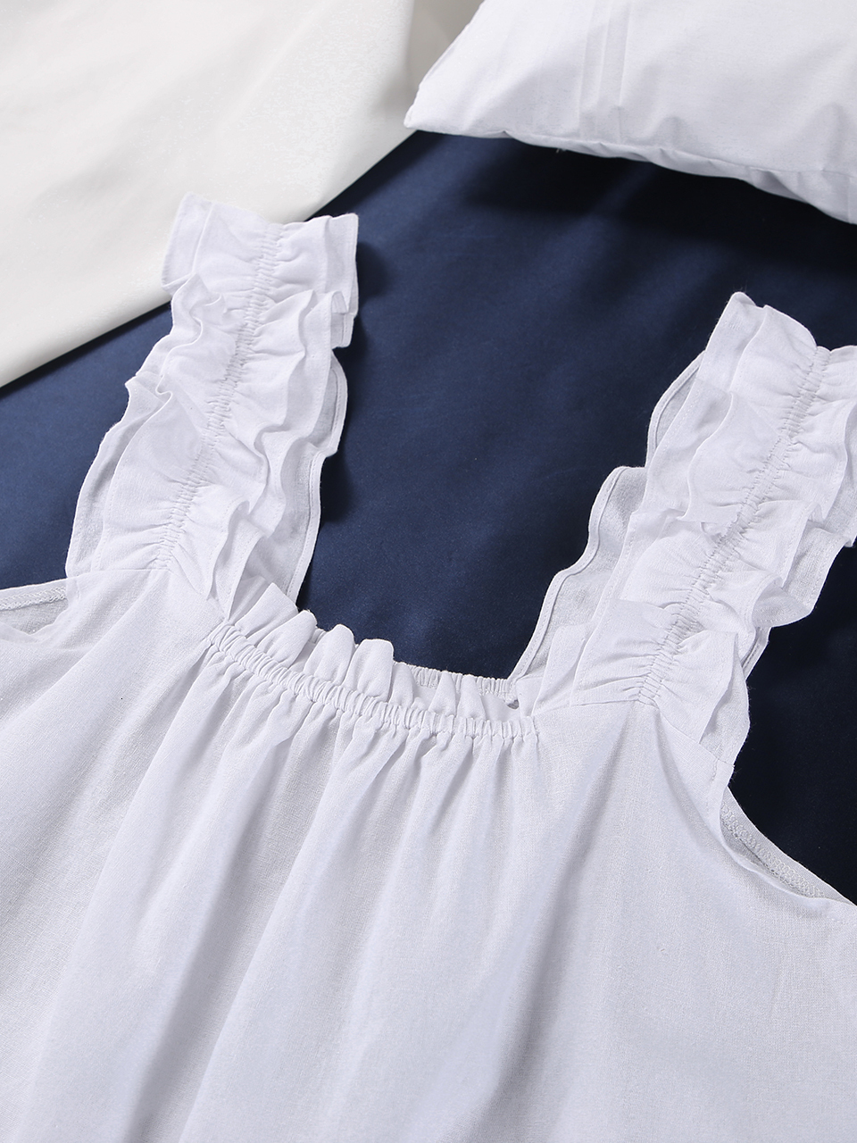Women's Sleepwear Linad Square Neck Women's Nightwear White Frilled Pijama Set Woman 2 Pieces 100% Cotton Home Suit Sleeveless Loose Pajamas