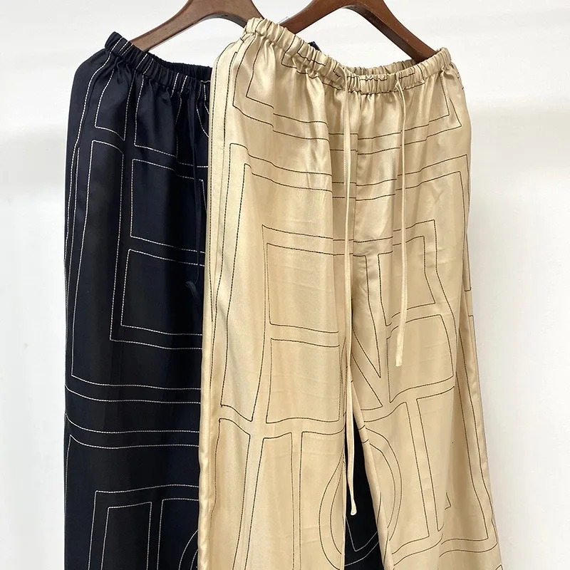 Women's Pants Capris Totem* 100% silk embroidery casual drawstring nighty wide leg pants 231117