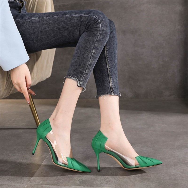 Dress Shoes Transparent High-heeled Shoes for Women In Spring and Autumn Thin Heel Temperament Soft Leather Pointed Single Shoes 230418